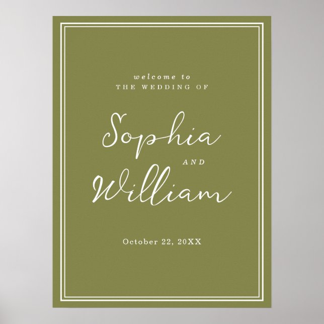 Affiche Olive Green Modern Wedding Welcome Sign (Devant)