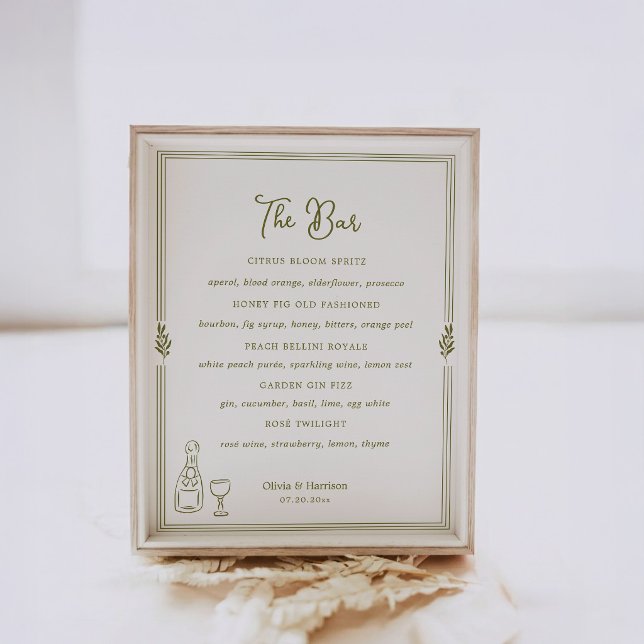 Affiche Olive Green Tuscan Elegant Bar Menu Sign (Créateur téléchargé)