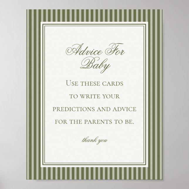 Affiche Olive Martini Green Striped Advice for Baby Game (Devant)
