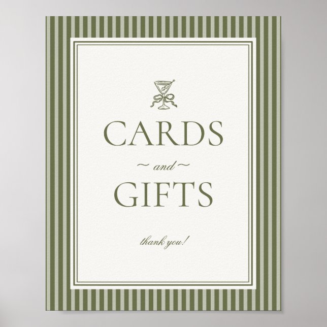 Affiche Olive Martini Green Striped Cards and Gifts Sign (Devant)