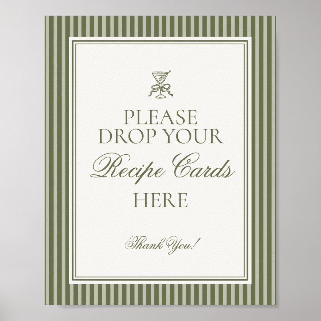 Affiche Olive Martini Green Striped Share Recipe Bridal (Devant)