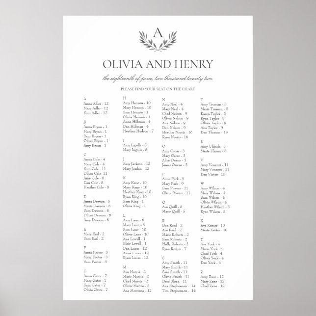 Affiche Olivia Elegant Mariage Alphabétique (Devant)
