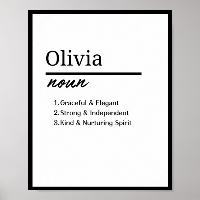 Affiche Olivia, Fille Nom Personnalisé Définition (Devant)