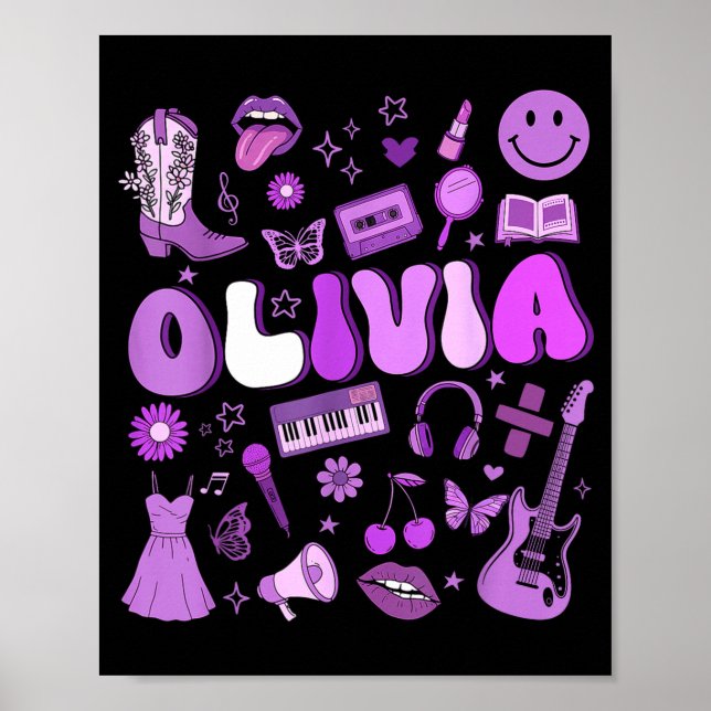 Affiche Olivia First Name I Love Olivia Groovy 80's Girls  (Devant)
