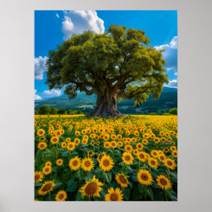Affiche Olivier dans le champ de tournesol