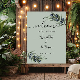 Affiche olivier mariage verdure feuille bienvenue