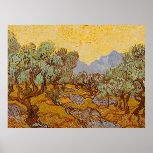 Affiche Oliviers de Van Gogh Ciel Soleil Jaune (Devant)