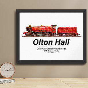 Affiche Olton Hall Train à vapeur vintage anglais Locomoti