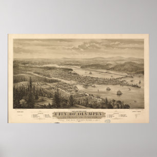 Affiche Olympia Washington 1870 Carte panoramique antique