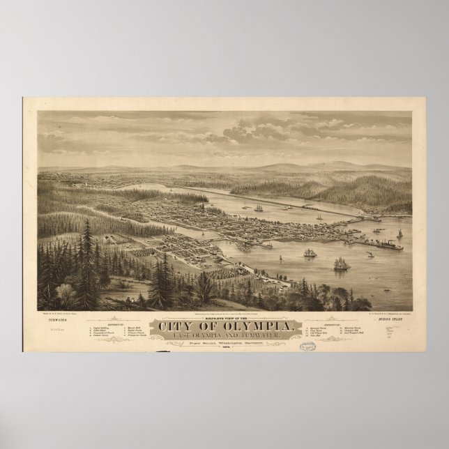 Affiche Olympia Washington 1870 Carte panoramique antique (Devant)