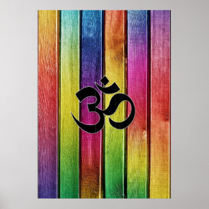 Affiche Om sign on multicolor wood