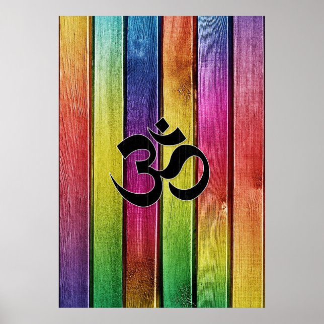 Affiche Om sign on multicolor wood (Devant)