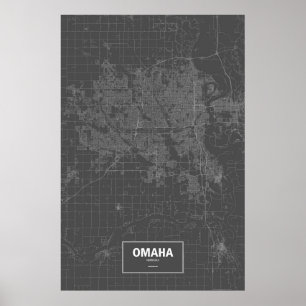Affiche Omaha, Nebraska (blanc sur noir)