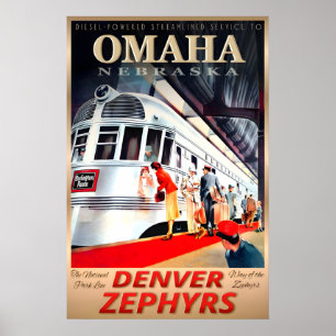 Affiche Omaha Nebraska Denver Zephyrs Burlington Route Nou