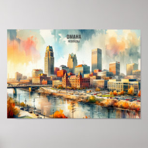 Affiche Omaha Nebraska Famous Travel Places aquarelle