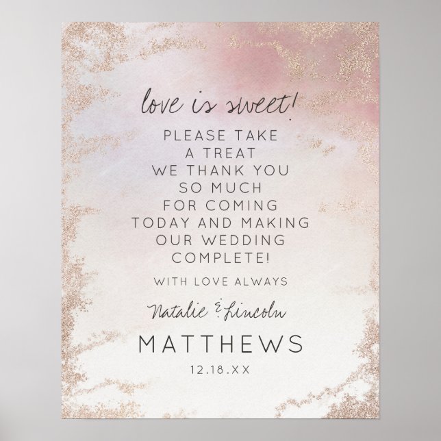 Affiche Ombre Blush Pink Foil Love is Sweet Mariage Sign (Devant)