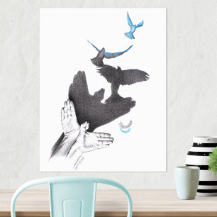 Affiche Ombre de main Illusion d'oiseaux volants Art surré