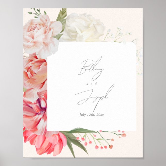 Affiche Ombré Floral Botanical Elégant Mariage Bienvenue (Devant)