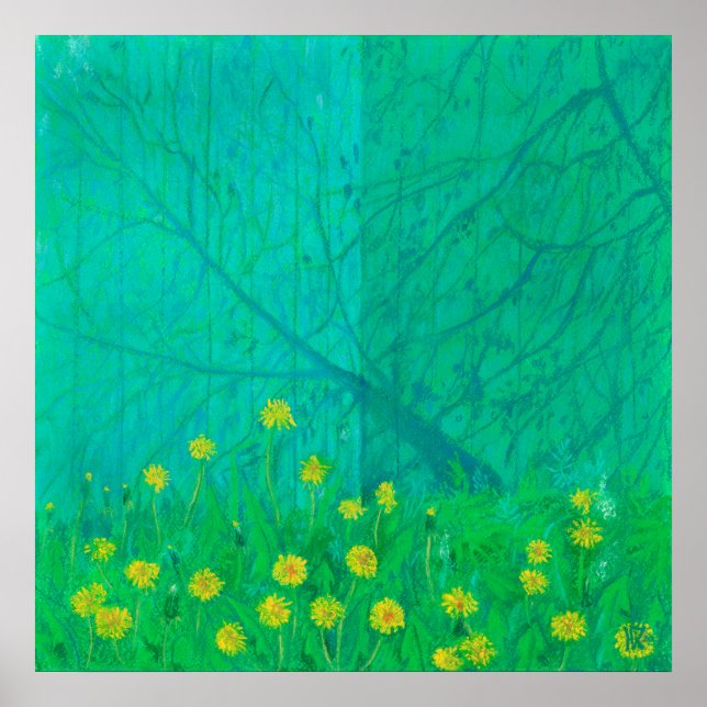 Affiche Ombres d'arbre & Dandelions, Peinture de fleurs d' (Devant)