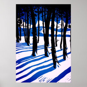 Affiche Ombres de la forêt d'hiver - Bleu Minimal Nature