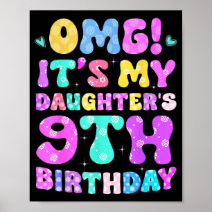 Affiche Omg C'est L'anniversaire De Ma Fille 9 Ans Fleurs