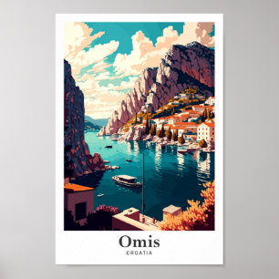 Affiche Omis Croatie Illustration du portrait Vintage voya