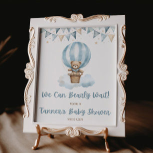 Affiche On attend avec impatience ! Baby shower ours bleu