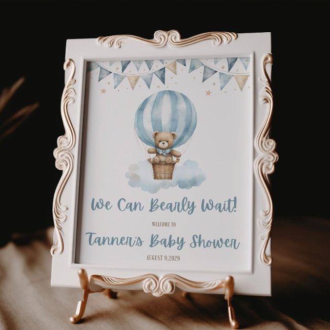 Affiche On attend avec impatience ! Baby shower ours bleu (Créateur téléchargé)