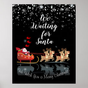 Affiche On attend Père Noël Ho ! Ho ! Ho ! Vacances hivern