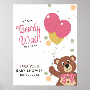 Affiche On Peut Attendre Assez Mignonne Ours Rose Bébé Fil