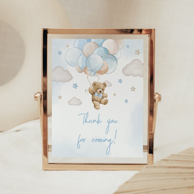Affiche On peut attendre le Merci de l'ours pour venir (Teddy Bear Balloon Baby Shower Thank you for Coming Sign)