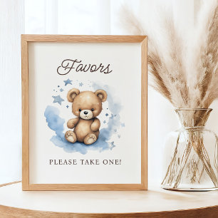 Affiche On Peut Attendre Pastel Baby shower Bleu Favoriser