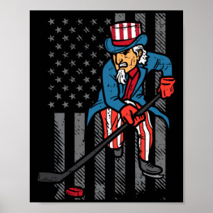 Affiche Oncle Sam de hockey sur glace du 4 juillet Drapeau