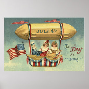 Affiche Oncle Sam Drapeau US Zeppelin Air Balloon