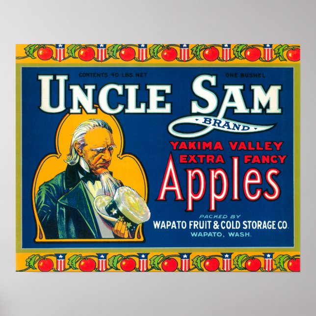 Affiche Oncle Sam Étiquette Apple (bleu) - Wapato, WA (Devant)