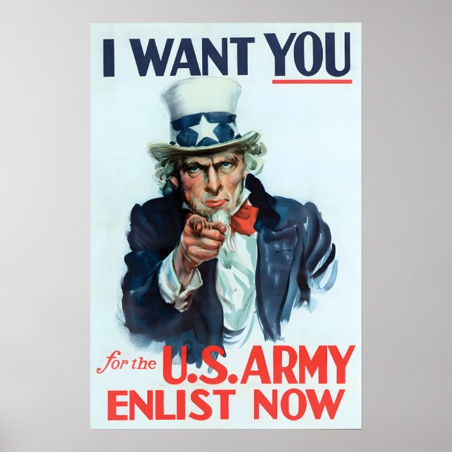 Affiche Oncle Sam 'Je veux vous' recrutement de l'armée am (Devant)