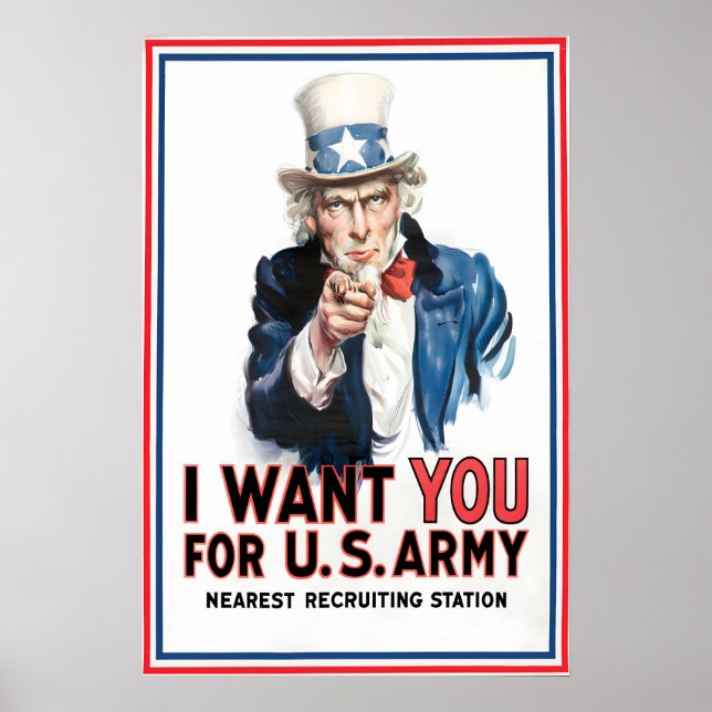 Affiche Oncle Sam 'Je veux vous' recrutement de l'armée am (Devant)