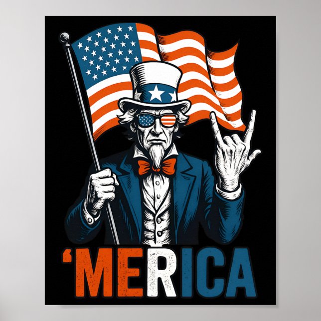 Affiche Oncle Sam Merica Rock drôle 4 juillet Américain F (Devant)