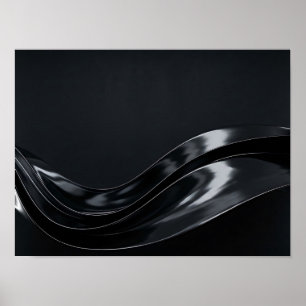Affiche Ondes abstraites 3D en liquide noir brillant