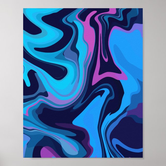 Affiche Ondes de dégradé fluide en bleu et violet (Devant)
