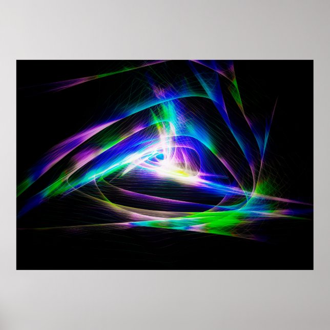 Affiche ondes lumineuses Abstraites et fond noir abstrait (Devant)