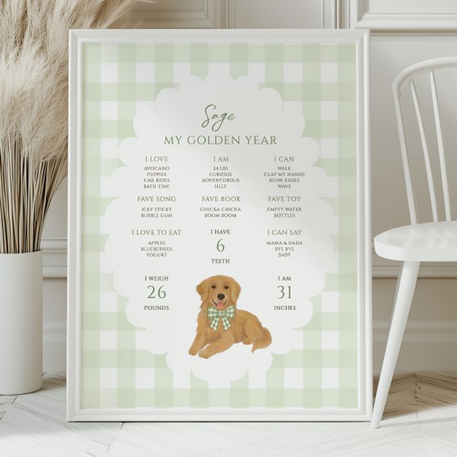 Affiche One Golden Year Puppy Dog 1st Birthday Milestone  (Créateur téléchargé)