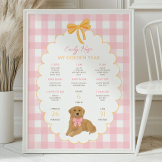 Affiche One Golden Year Puppy Dog 1st Birthday Milestone 