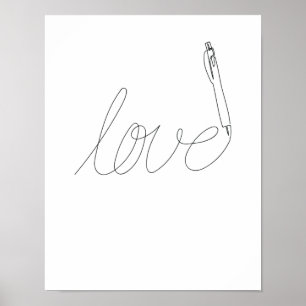 Affiche One Line Art Love dessinée avec un stylo