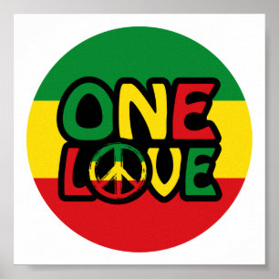 Affiche One Love, Reggae design avec des couleurs reggae