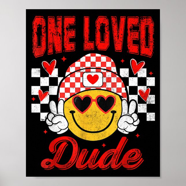 Affiche One Loved Dude Checkered Heart Valentines Day Boys (Devant)