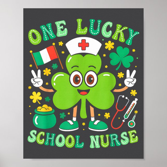 Affiche One Lucky School Nurse St Patrick's Day Shamrock I (Devant)