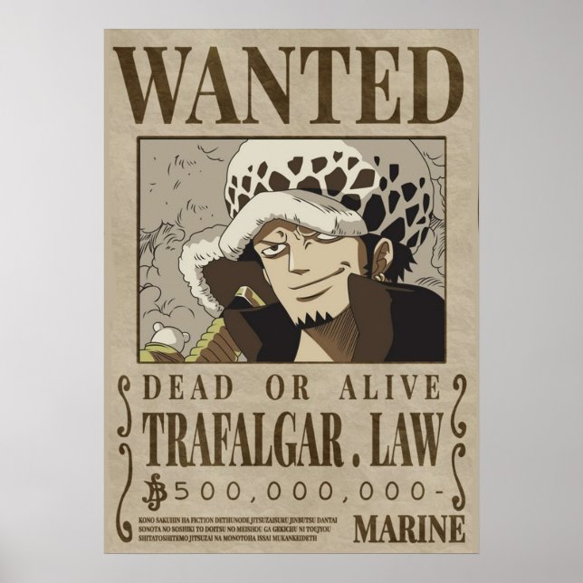Affiche One piece  Trafalgar Law wanted (Devant)