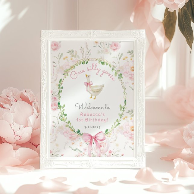 Affiche One Silly Goose Blush pink Bow Birthday Welcome (Créateur téléchargé)