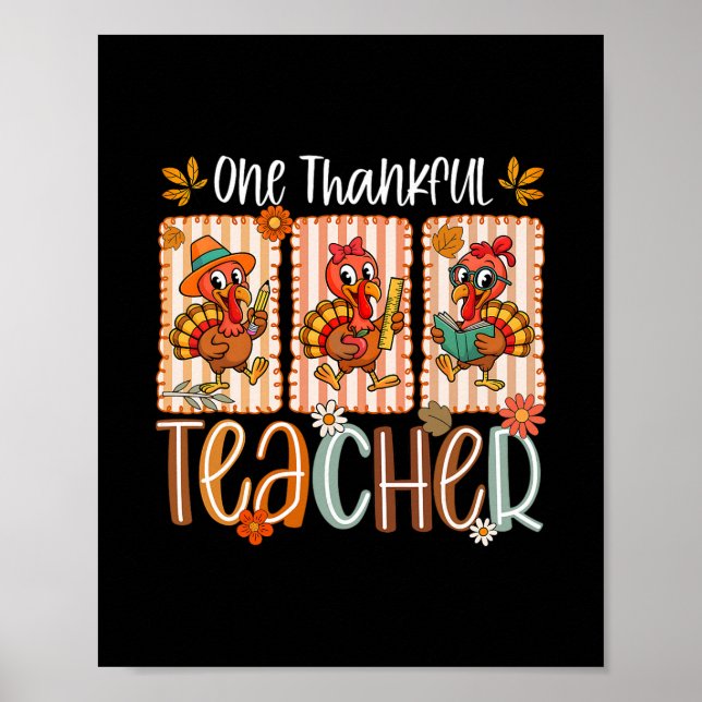 Affiche One Thankful Teacher Turkey Autumn Men Women Thank (Devant)